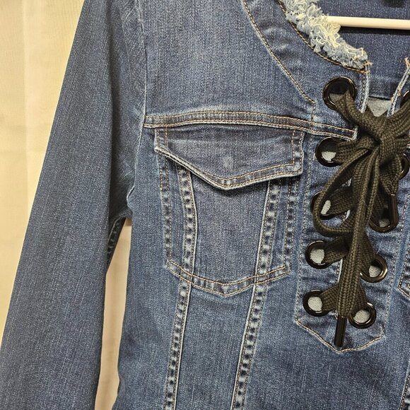 Calvin Klein Blue Denim Dress Lace Up Mini Boho Size S - Picture 4 of 12
